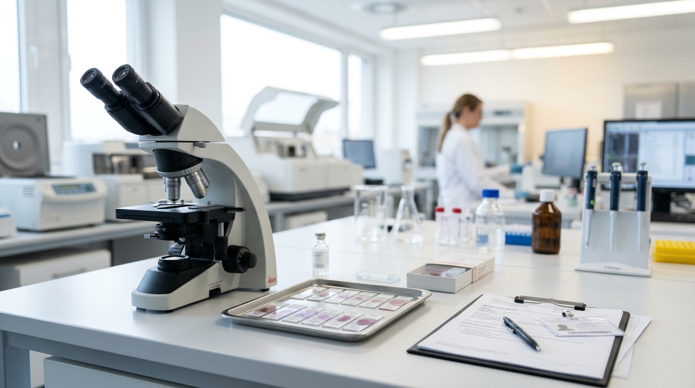 Laboratory diagnostic pathology and biopsy slide interpretation